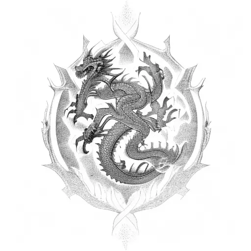 dragon carved in stone falling apart tattoo design idea