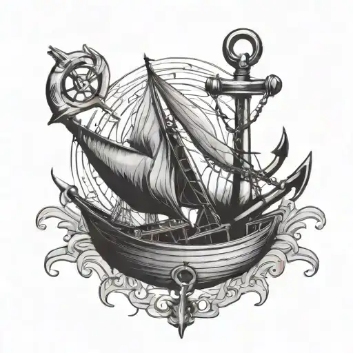seal and boat anchor tattoo design idea