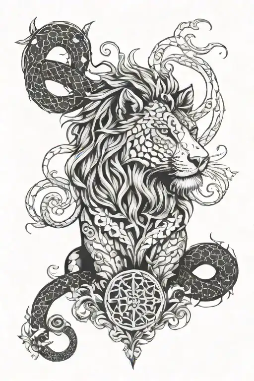 lion wolf liars shiva snake nature chakra  tattoo design idea