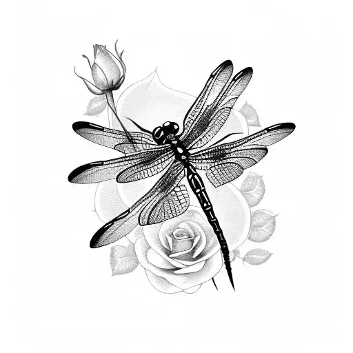 dragonfly with roses tattoo design idea