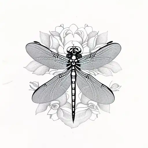 dragonfly with roses and eye tattoo design idea