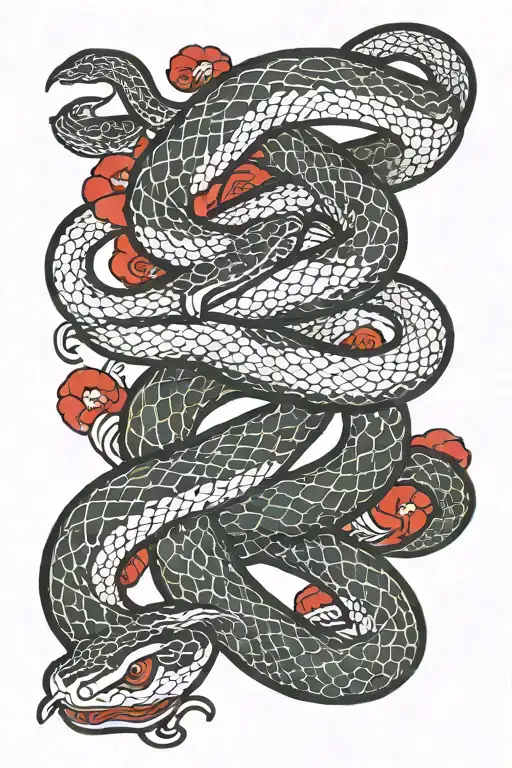 snake and korean flag intertwined tattoo design idea