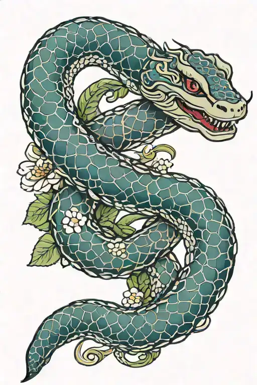 diphylleia grayi with a snake in korean flag intertwined tattoo design idea