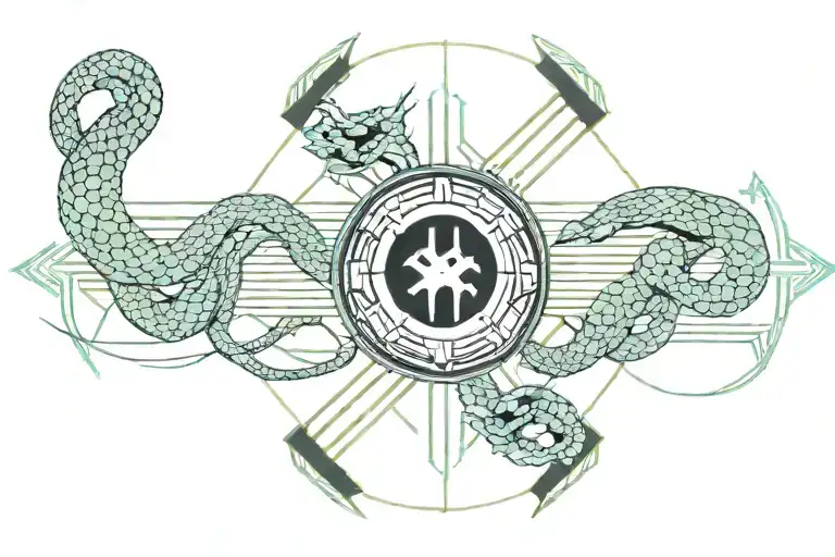 diphylleia grayi and snake and korean flag tattoo design idea