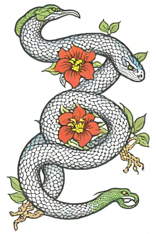 diphylleia grayi and snake and korean flag tattoo design idea