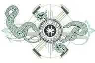 diphylleia grayi and snake and korean flag tattoo design idea