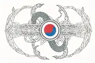 diphylleia grayi and snake and korean flag tattoo design idea