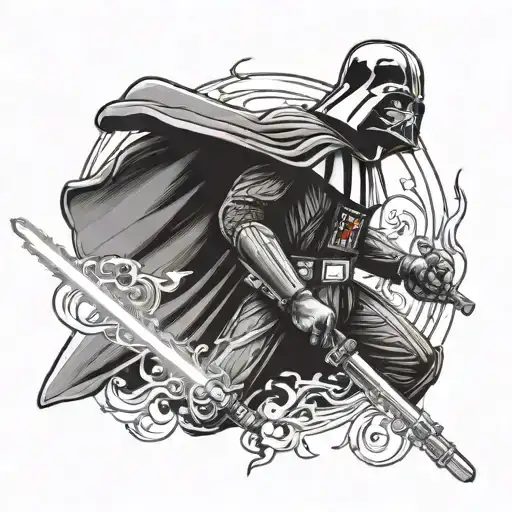 darth vader vs anakin skywalker lightsaber hilt surrounded tattoo design idea