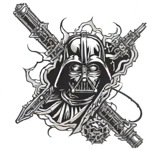 darth vader vs anakin skywalker lightsaber hilt surrounded tattoo design idea