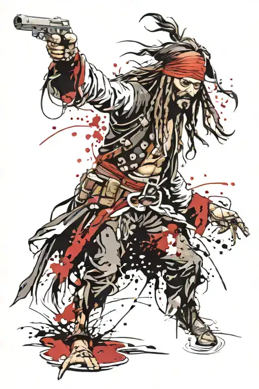 captain jack sparrow with black pearl  tattoo design idea
