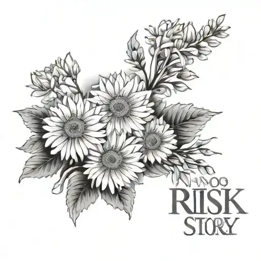 words no risk no story with chrysanthemums flower tattoo design idea