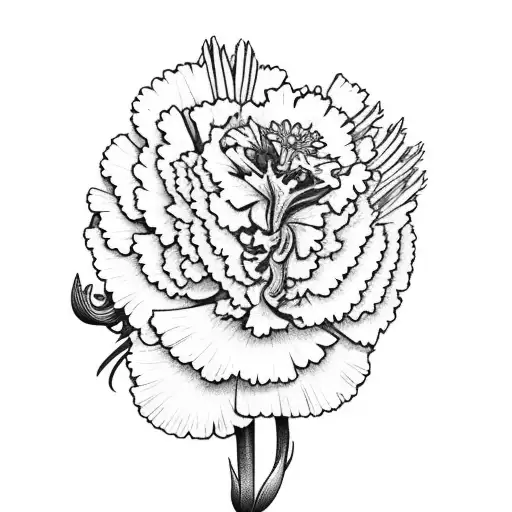 carnation with aster and gladiolus tattoo design idea