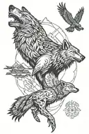 wolf, eagle, buck, Native American, wilderness  tattoo design idea