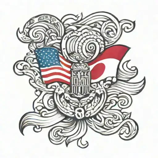peru and united states flag intertwined tattoo design idea