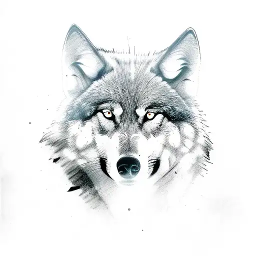 warrior against the background of a wolf, which is presented in the form of a monochrome blot tattoo design idea