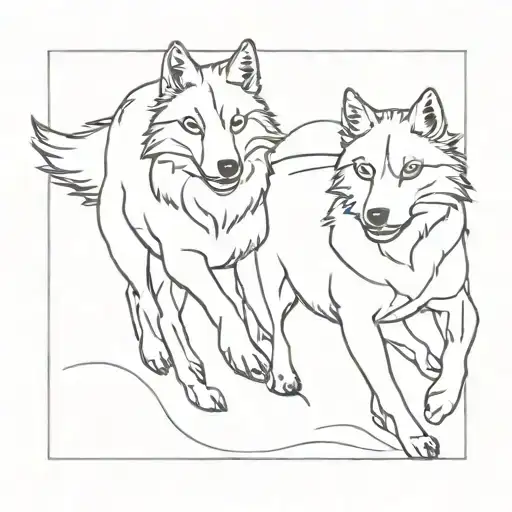 two wolves running tattoo design idea
