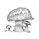 An intricately designed wooden carving of a mushroom tattoo design idea