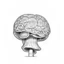 An intricately designed wooden carving of a mushroom tattoo design idea