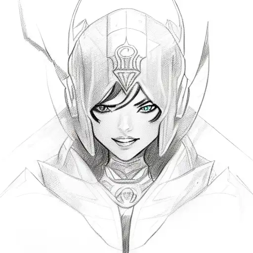 A sketch-style portrait of Senna from League of Legends, capturing her strength and determination tattoo design idea