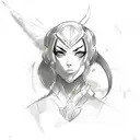 A sketch-style portrait of Senna from League of Legends, capturing her strength and determination tattoo design idea