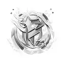 A dynamic composition featuring the iconic Borussia Dortmund logo combined with elements from League of Legends, in a dotwork style tattoo design idea