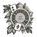 Incorporate iconic GTA 5 Casino imagery, such as the Lucky Wheel or the Diamond Casino & Resort logo, into a dynamic and detailed tattoo design tattoo design idea