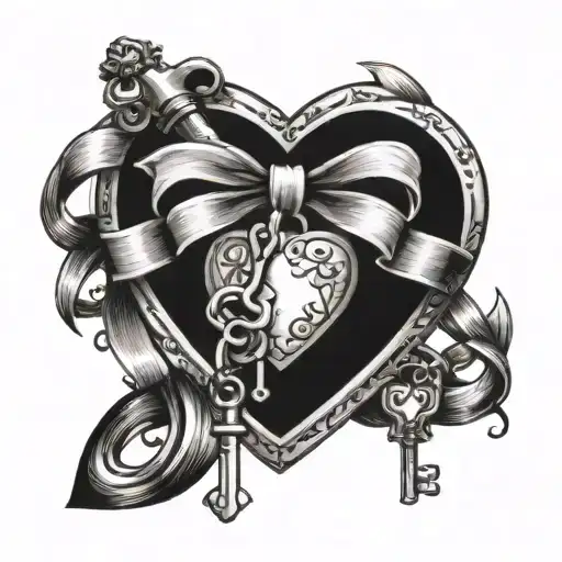A heart-shaped lock and key intertwined with a never-ending ribbon tattoo design idea