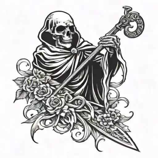 Money, greed and death with a scythe tattoo design idea