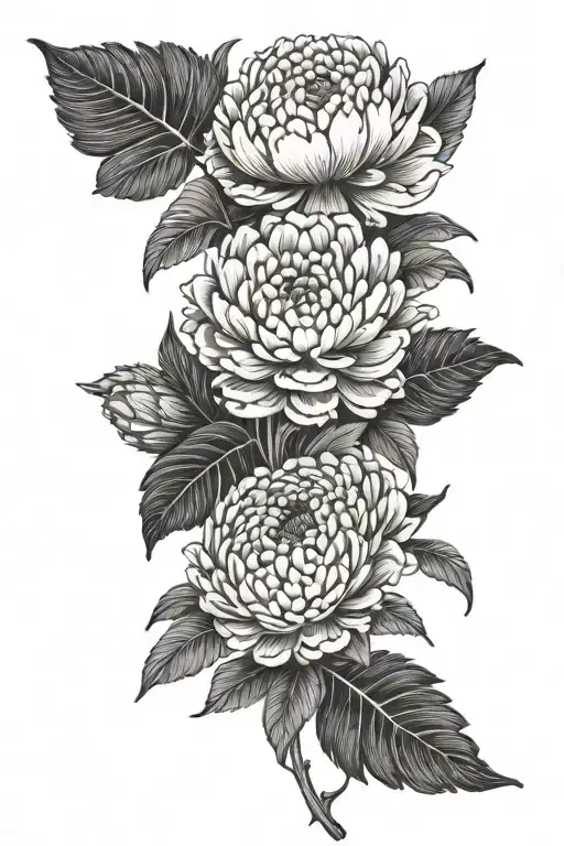 laskpur, carnation, and chrysanthemum flower tattoo design idea