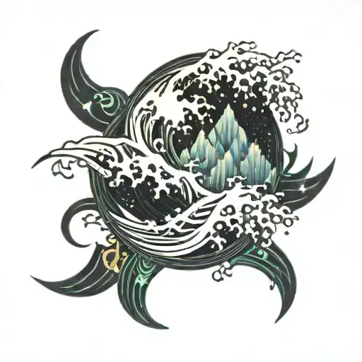 Great wave crashing tattoo design idea
