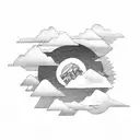 Mountain range with sun and clouds tattoo design idea