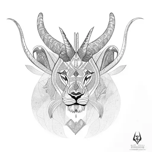 Nubian ibex, Lion, and Oryx gazella tattoo design idea