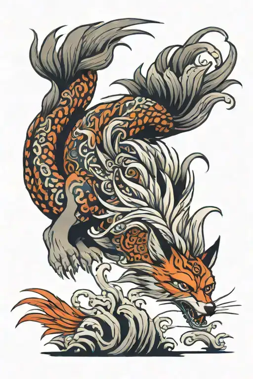 Nine-tailed fox full length tattoo design idea