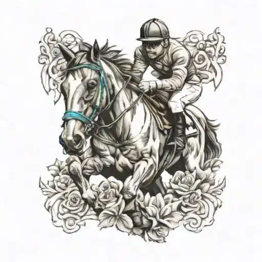 Jockey and horse head tattoo holding tattoo design idea