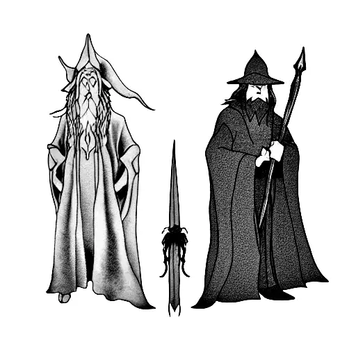 Gandalf and Aslan standing side by side tattoo design idea