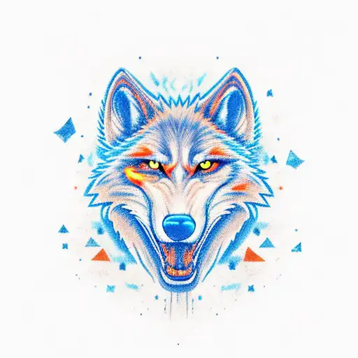 werewolf with blue and orange fire tattoo design idea