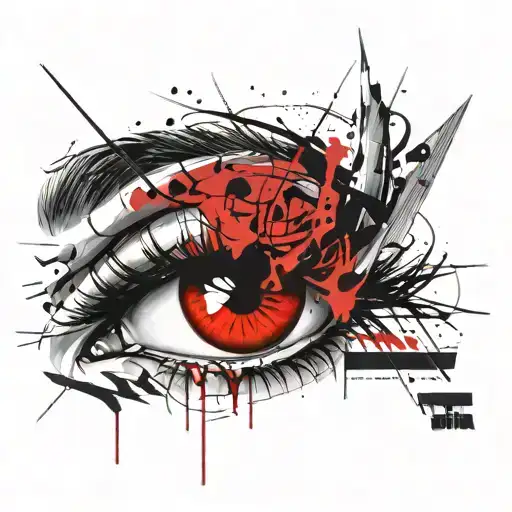 Concept: Realistic eyes staring out from a background of abstract, fragmented script. Details: The script can be meaning tattoo design idea