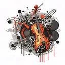 Concept: Realistic musical instruments, such as a guitar or violin, overlaid with abstract musical notes and splashes. D tattoo design idea