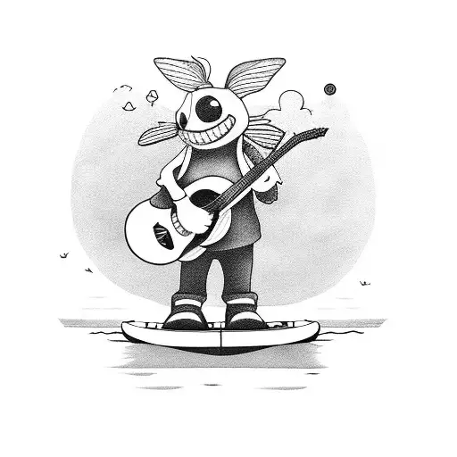 A Stitch character playing a guitar on a paddleboard tattoo design idea