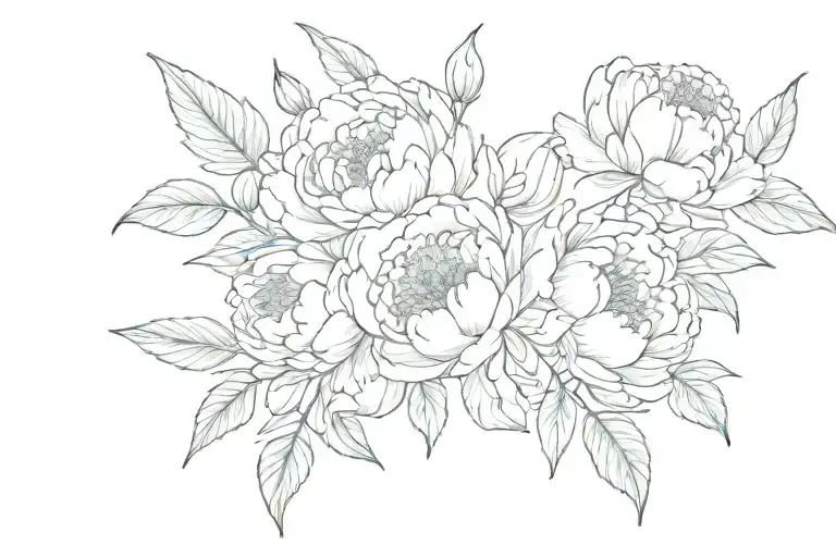 peony and sweet pea flowers with greenery filler background tattoo design idea