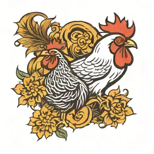 back and white pig and rooster neck and head  tattoo design idea