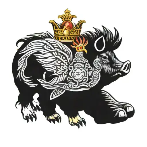 Male foot tattoo pig and rooster wearing a crown tattoo design idea