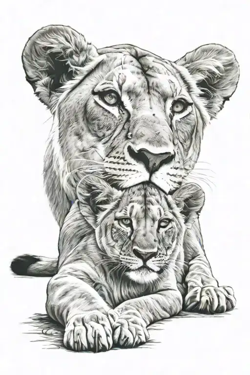 lioness with her cub tattoo design idea