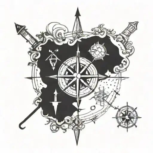 A compass rose tattoo with each direction pointing towards a different family member's birthplace in Michigan tattoo design idea