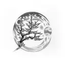 cherry blossom tree japanese full moon wolf  tattoo design idea