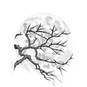 cherry blossom tree japanese full moon wolf  tattoo design idea