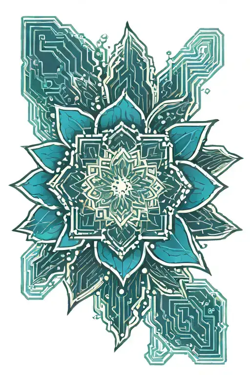 blue simple lotus with PCB circuit board design tattoo design idea