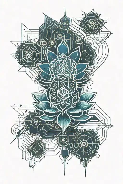 blue lotus with pcb schematic  tattoo design idea