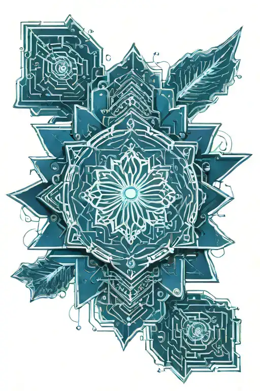 blue simple lotus with PCB circuit board design tattoo design idea
