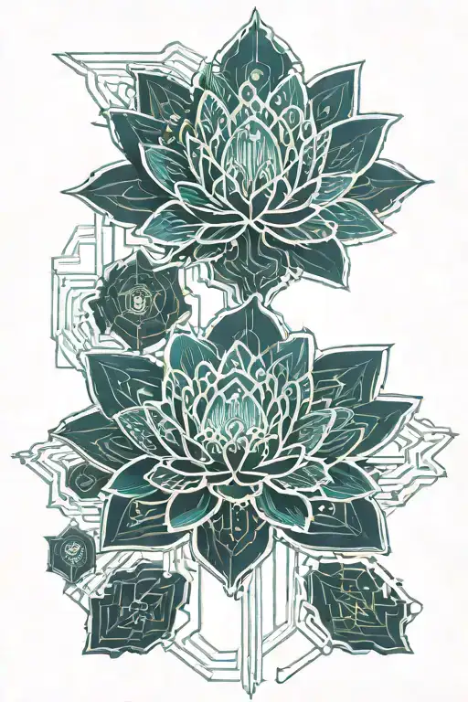 blue lotus with PCB circuit board tattoo design idea